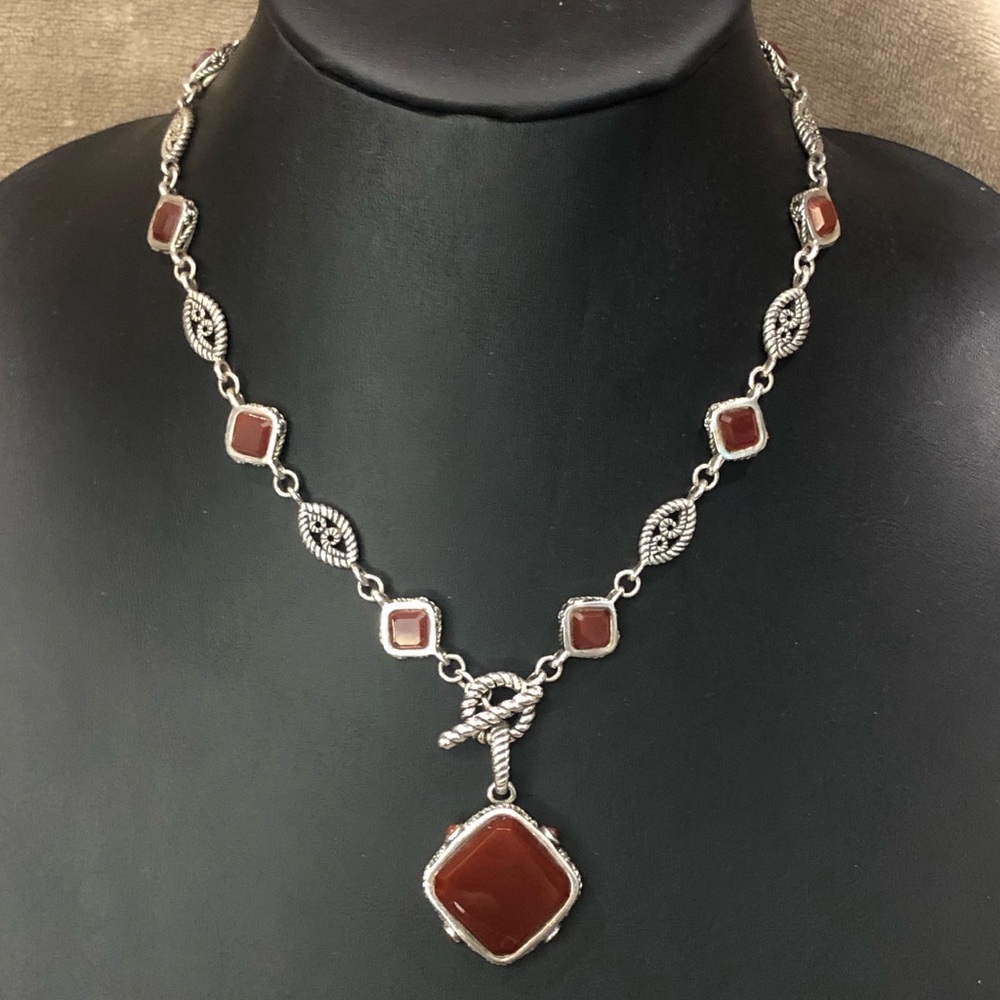 BARSE Reversible Sterling Silver & Carnelian Rope Design Toggle Necklace